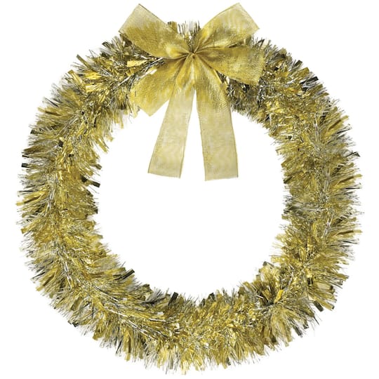 16&#x22; Silver and Gold Tinsel Christmas Wreath, 3ct.